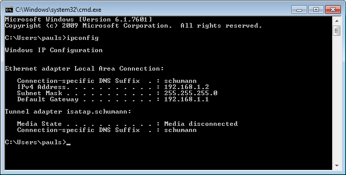 Command Window > ipconfig.exe