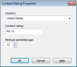 Content Rating Properties dialog