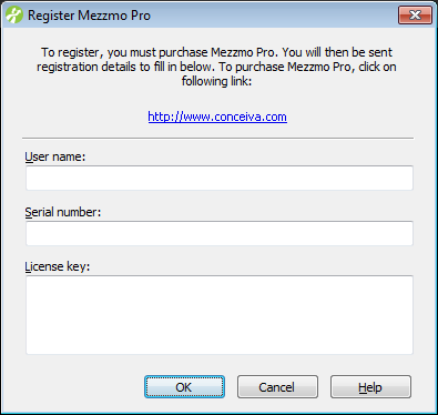 Register Mezzmo Pro dialog